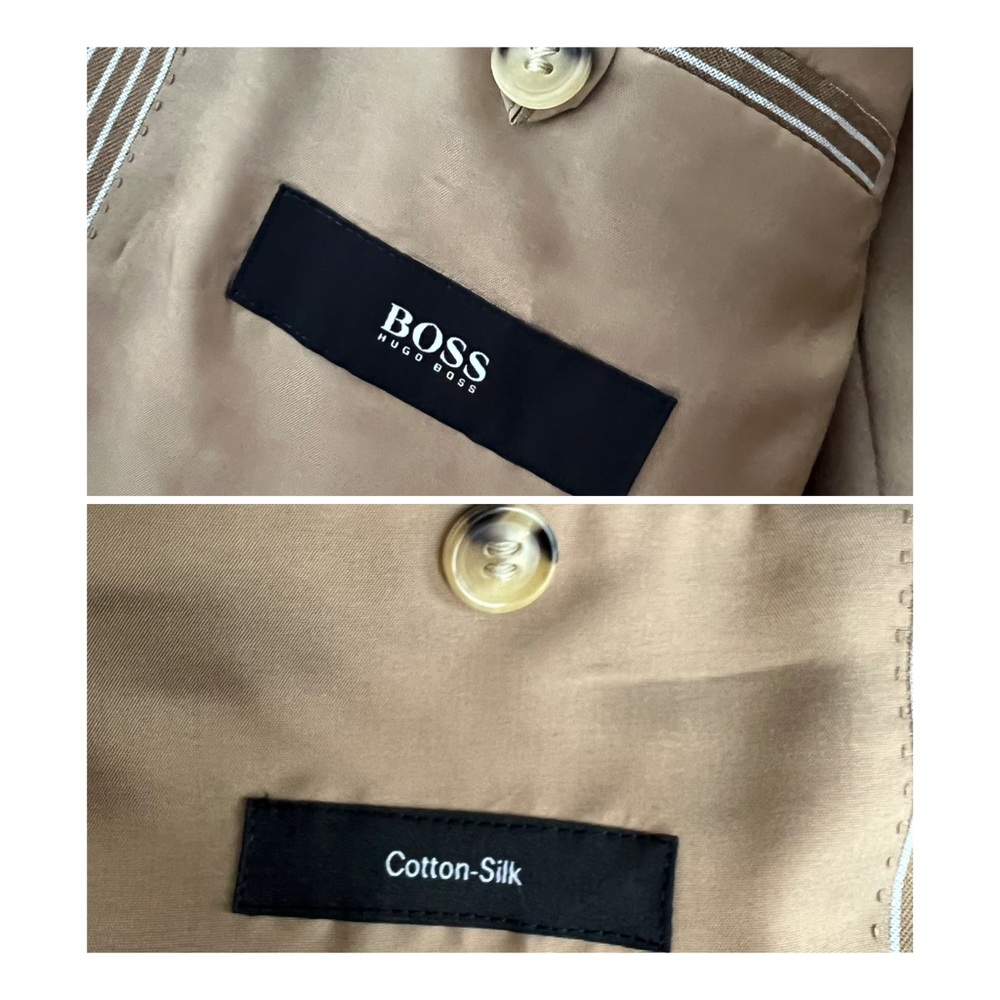 SOLD NWT vintage BOSS Hugo Boss cotton silk brown pinstripe oversized blazer XL - Picture 11 of 13